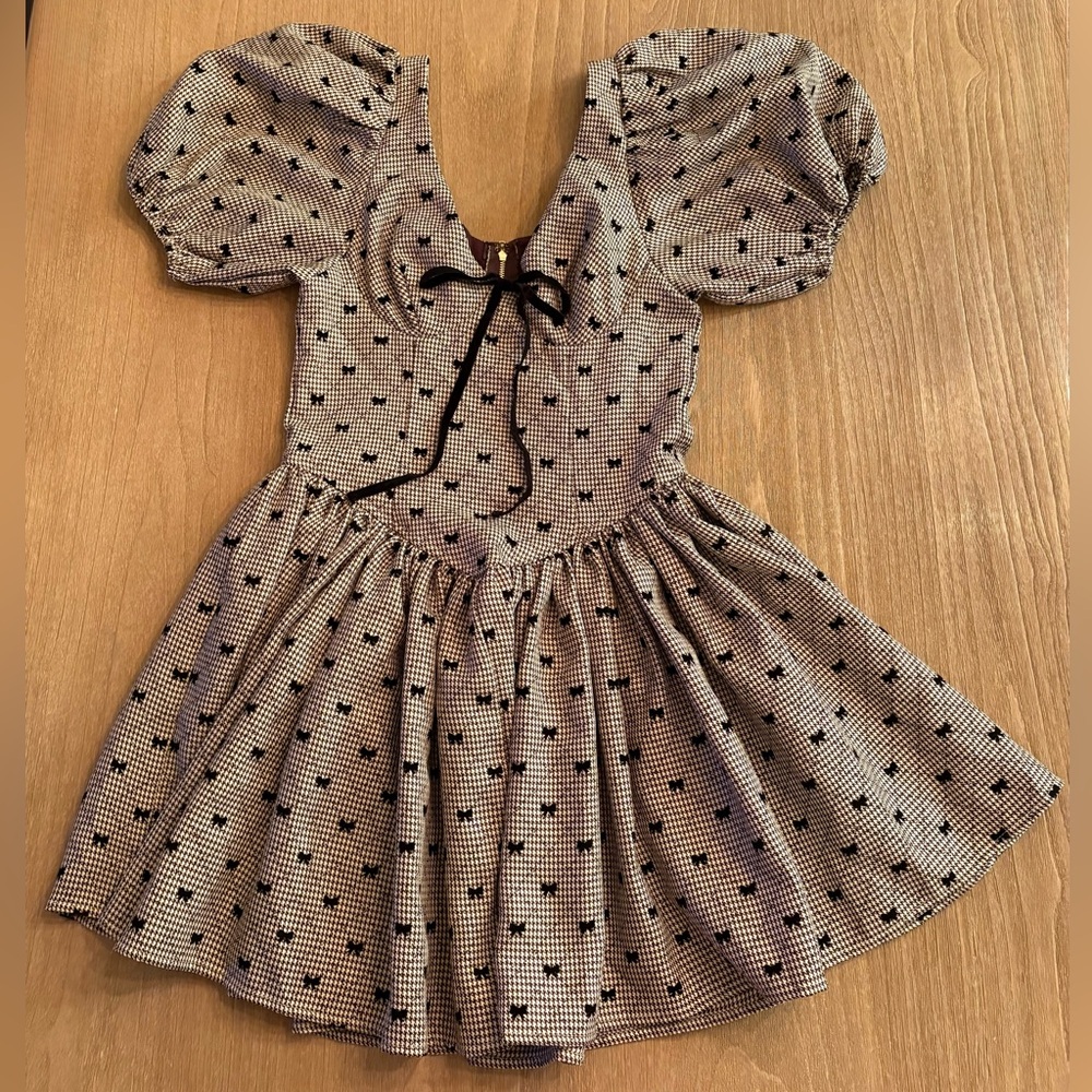 Sofie the Label Bows of Enchantment Mini Dress Puff Sleeve Brown Small NWT - Picture 7 of 16